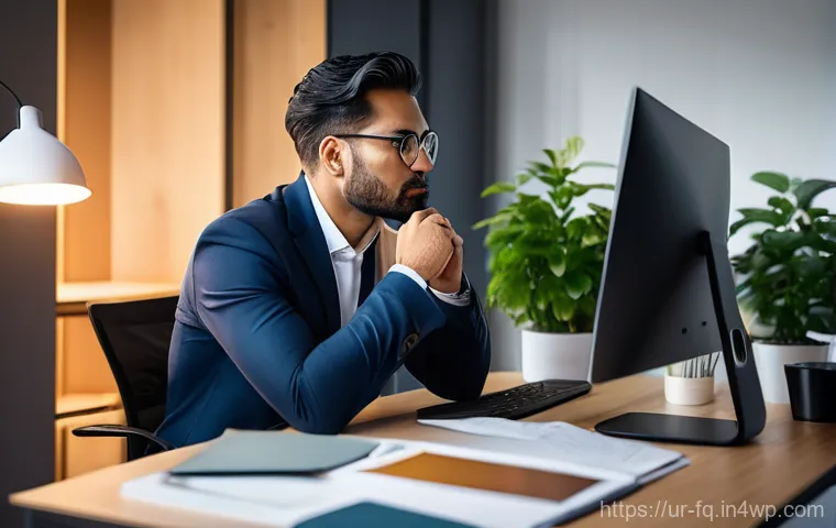 직업 전환 후 자아 정체성 변화 - **Prompt:** A diverse adult individual, dressed in smart-casual attire, sits at a modern desk in a w...