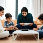 AI와 로봇 기술의 진화와 직업 미래 - **Prompt:** "A vibrant, modern Pakistani living room bathed in warm, natural light. A diverse family...