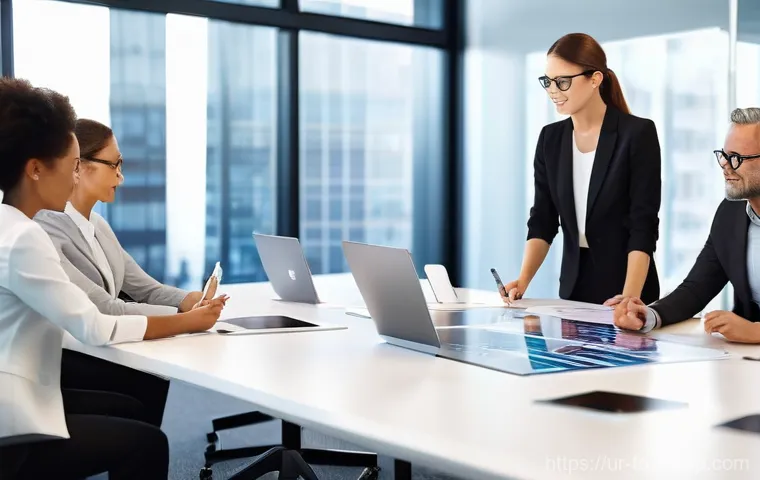 자동화에 따른 직무 리더십 변화 - **Prompt:** "A diverse group of professionals, including men and women of various age groups and eth...