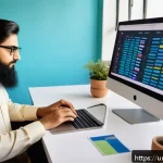 Home 19 자동화 대응 직업 전환의 성공 사례 분석 - A modern, vibrant co-working space in Karachi, filled with diverse young Pakistani professionals eng...