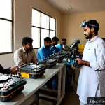 Home 23 자동화에 대응하는 직업 훈련 프로그램 - Photorealistic vocational training workshop in Lahore, Pakistan, a diverse group of young Urdu-speak...